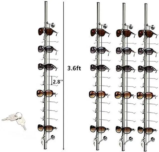 Alt view image 2 of 6 - 10 Pcs/Set Eyeglass Dispaly Rod Sunglasses Rack Organizer Aluminium Glasses Display Stand Holder with Lock for Optical Shop Glasses Mall (10 Pcs 43.3 12 Frames with Lock)
