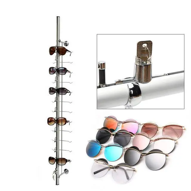 Alt view image 3 of 6 - 10 Pcs/Set Eyeglass Dispaly Rod Sunglasses Rack Organizer Aluminium Glasses Display Stand Holder with Lock for Optical Shop Glasses Mall (10 Pcs 43.3 12 Frames with Lock)
