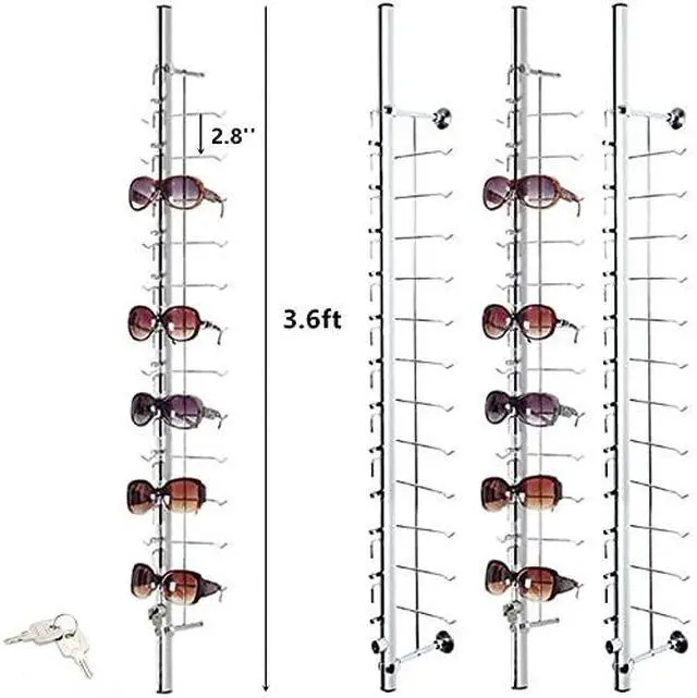 Alt view image 2 of 6 - 8 Pcs/Set Eyeglass Dispaly Rod Sunglasses Rack Organizer Aluminium Glasses Display Stand Holder with Lock for Optical Shop Glasses Mall (8Pcs 43.3 12 Frames with Lock)
