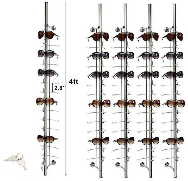 Alt view image 2 of 6 - Eyeglasses Display Rods, 10pcs/set Wall Mounted Sunglasses Storage Organizer, 14-Frame Lockable Eyewear Collection Glasses Display Rack Frame Eyeglasses Holder Stand for Optical Shop Glasses Mall