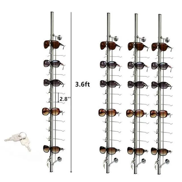 Alt view image 2 of 6 - Eyeglasses Display Rods, 10pcs/set Wall Mounted Sunglasses Storage Organizer, 12-Frame Lockable Eyewear Collection Glasses Display Rack Frame Eyeglasses Holder Stand for Optical Shop Glasses Mall