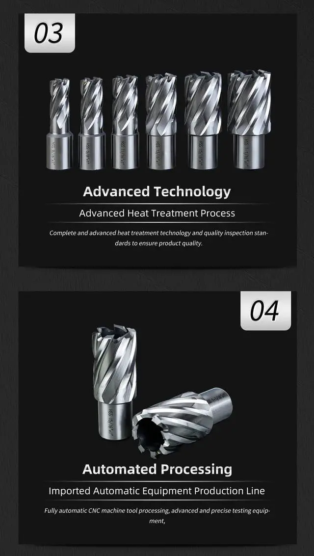 Alt view image 4 of 6 - US Stock 2" Depth M2AL HSS Annular Cutter Set 7pcs Diameter 9/16 to 1-1/16 Pilot Pin Included 3/4" Weldon Shank for Mag Drill Press