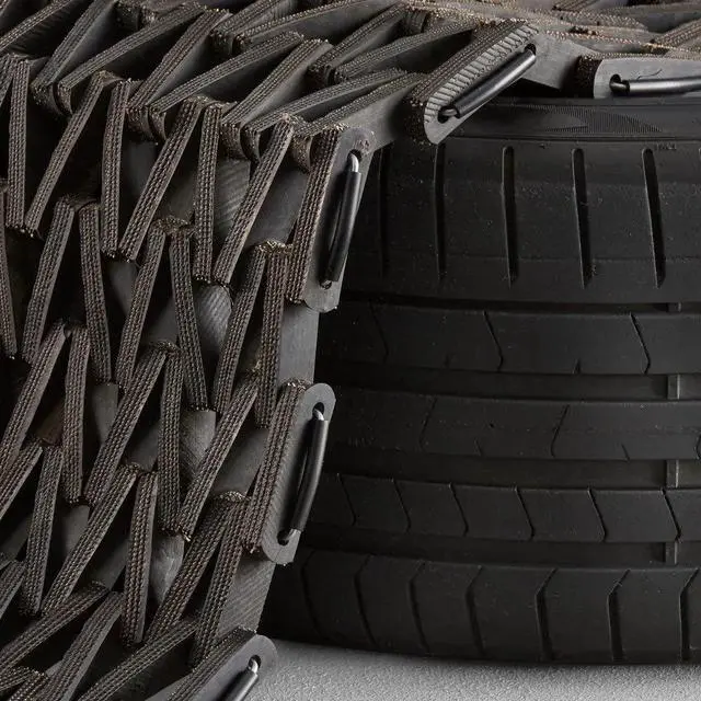 Alt view image 3 of 5 - USA Made Heavy Duty Rubber Tire Link Mat, Commercial Grade Outdoor Entryway & Anti-Fatigue Floor Mat, Recycled Rubber on Steel Wire (3' x 6')