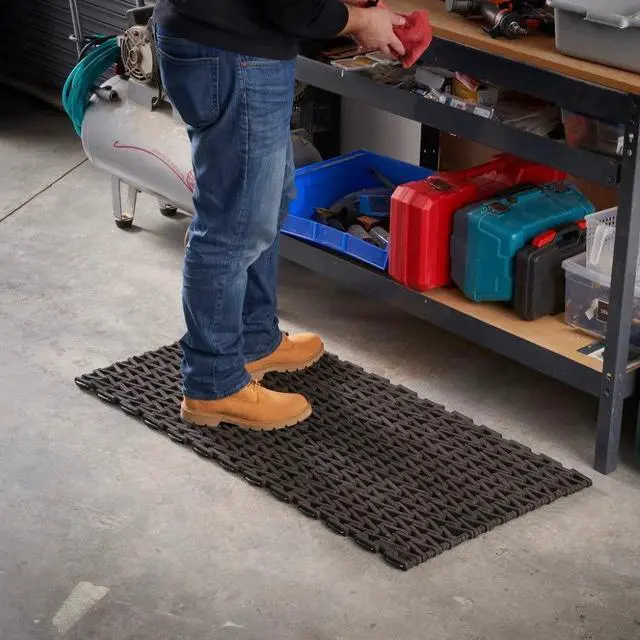 Alt view image 4 of 5 - USA Made Heavy Duty Rubber Tire Link Mat, Commercial Grade Outdoor Entryway & Anti-Fatigue Floor Mat, Recycled Rubber on Steel Wire (3' x 6')