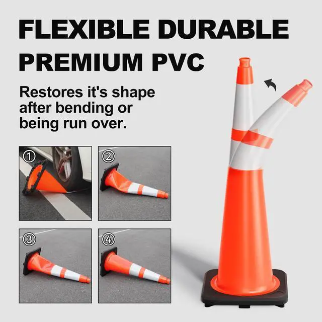 Alt view image 2 of 6 - Traffic Cones 36 Inch Safety Cones 6 Pack with Heavy Duty Black Base - Safety Cones with Reflective Collars for Driveway Road Safety, Traffic Control, Parking Lot (36inch, 6 Pack)