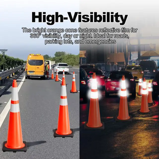 Alt view image 3 of 6 - Traffic Cones 36 Inch Safety Cones 6 Pack with Heavy Duty Black Base - Safety Cones with Reflective Collars for Driveway Road Safety, Traffic Control, Parking Lot (36inch, 6 Pack)