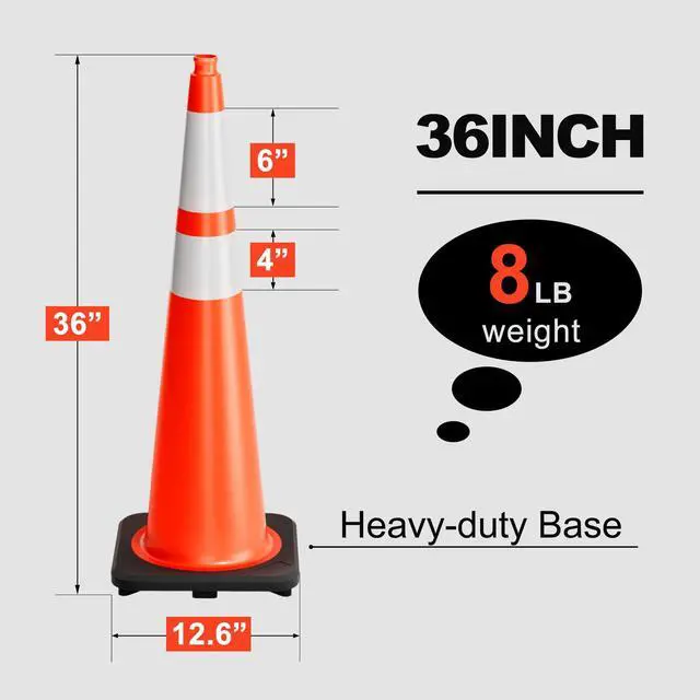 Alt view image 5 of 6 - Traffic Cones 36 Inch Safety Cones 6 Pack with Heavy Duty Black Base - Safety Cones with Reflective Collars for Driveway Road Safety, Traffic Control, Parking Lot (36inch, 6 Pack)