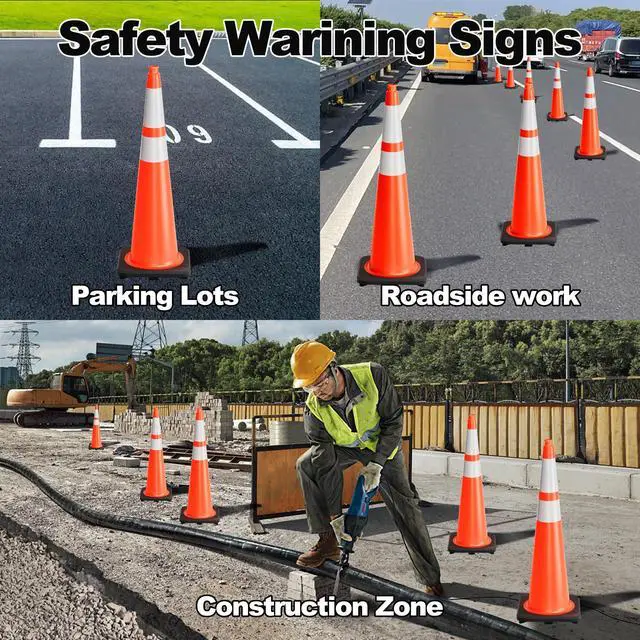 Alt view image 6 of 6 - Traffic Cones 36 Inch Safety Cones 6 Pack with Heavy Duty Black Base - Safety Cones with Reflective Collars for Driveway Road Safety, Traffic Control, Parking Lot (36inch, 6 Pack)