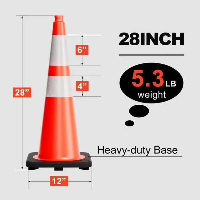 Alt view image 2 of 6 - Traffic Cones 28 Inch Orange Cones 16 Pack with Heavy Duty Black Base - Safety Cones with Reflective Collars for Driveway Road Safety, Traffic Control, Parking Lot (28inch, 16 Pack)