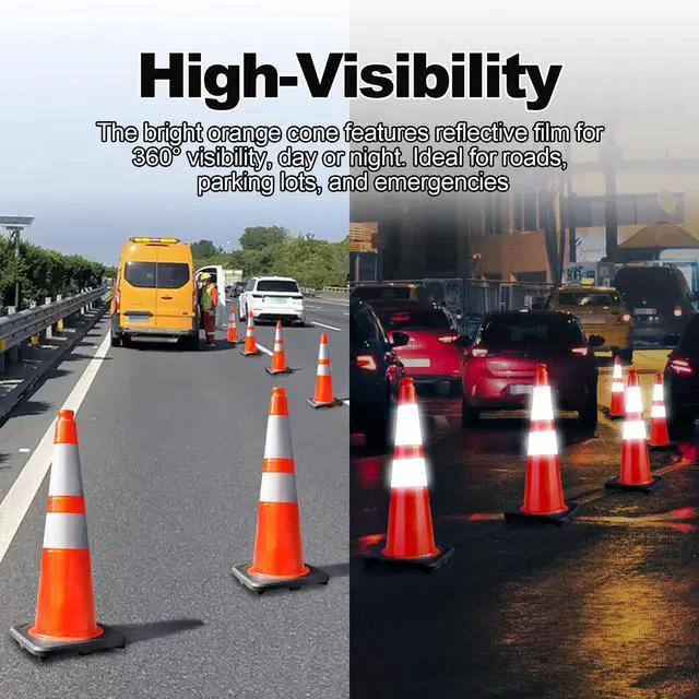 Alt view image 5 of 6 - Traffic Cones 28 Inch Orange Cones 16 Pack with Heavy Duty Black Base - Safety Cones with Reflective Collars for Driveway Road Safety, Traffic Control, Parking Lot (28inch, 16 Pack)