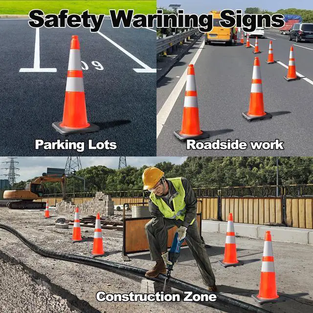 Alt view image 6 of 6 - Traffic Cones 28 Inch Orange Cones 16 Pack with Heavy Duty Black Base - Safety Cones with Reflective Collars for Driveway Road Safety, Traffic Control, Parking Lot (28inch, 16 Pack)