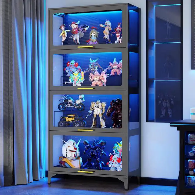 Main image of 65" H Tall Metal Display Cabinet with Glass Doors & RGB LED Lights, 4-Tier Glass Collectible Display Case for Scale Figures,Collectibles,Books,Storage Cabinet,Black