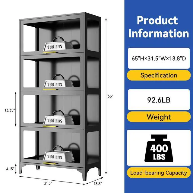 Alt view image 2 of 6 - 65" H Tall Metal Display Cabinet with Glass Doors & RGB LED Lights, 4-Tier Glass Collectible Display Case for Scale Figures,Collectibles,Books,Storage Cabinet,Black