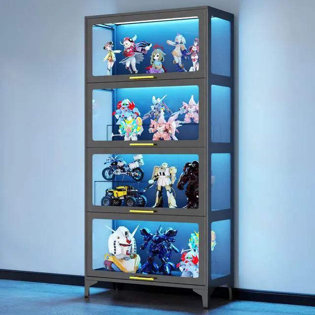 Alt view image 3 of 6 - 65" H Tall Metal Display Cabinet with Glass Doors & RGB LED Lights, 4-Tier Glass Collectible Display Case for Scale Figures,Collectibles,Books,Storage Cabinet,Black