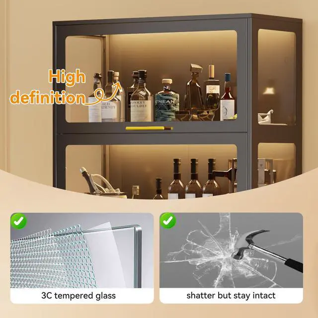Alt view image 6 of 6 - 65" H Tall Metal Display Cabinet with Glass Doors & RGB LED Lights, 4-Tier Glass Collectible Display Case for Scale Figures,Collectibles,Books,Storage Cabinet,Black