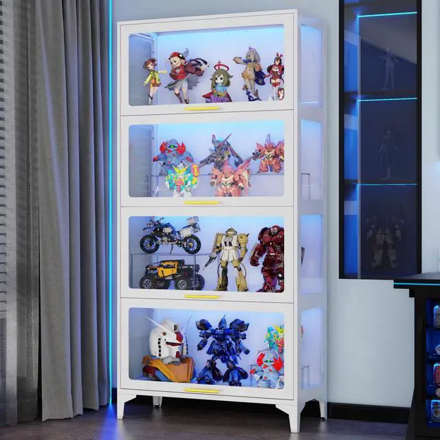 Alt view image 3 of 6 - 65" H Tall Metal Display Cabinet with Glass Doors & RGB LED Lights, 4-Tier Collectible Display Case for Scale Figures, Collectibles, Books, White