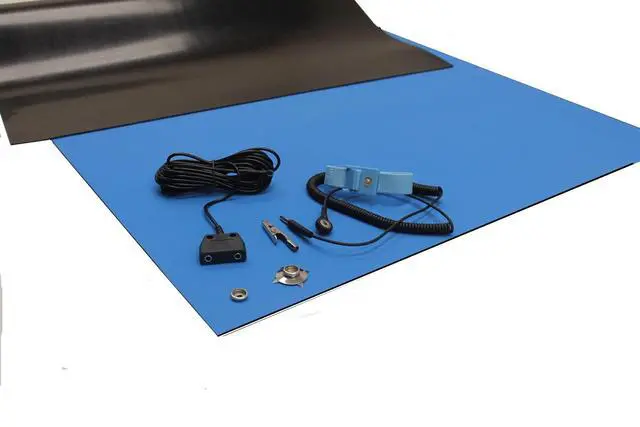 Main image of Rubber ESD Anti-Static HIGH Temperature Soldering MAT KIT-30" X 72" (2.5'x 6') - 0.08" Thick- with Dual Point and Wrist Strap-Blue