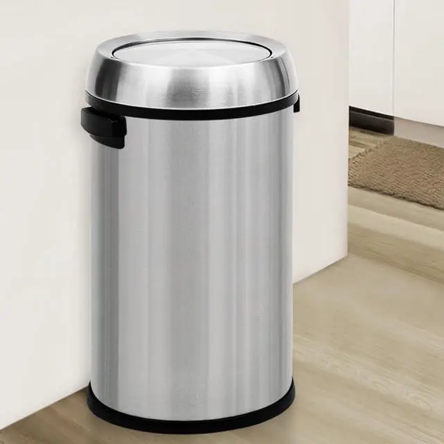 Main image of 65 L Swing Open Trash Can, Commercial Grade Heavy Duty Brushed Stainless Steel Waste Bins, 17 gal Flip Top Lid Garbage Can, Outdoor | Home | Kitchen
