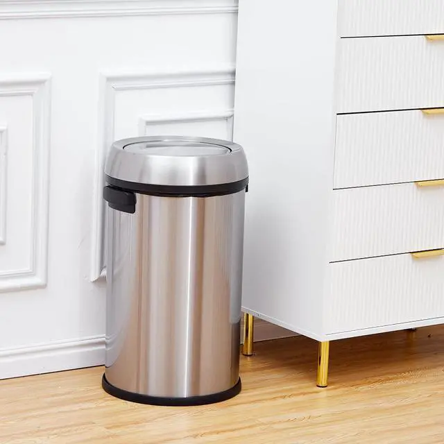 Alt view image 5 of 6 - 65 L Swing Open Trash Can, Commercial Grade Heavy Duty Brushed Stainless Steel Waste Bins, 17 gal Flip Top Lid Garbage Can, Outdoor | Home | Kitchen