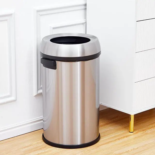 Alt view image 5 of 6 - 65 L Open Top Trash Can, Commercial Grade Heavy Duty Brushed Stainless Steel Garbage Can Large Waste Bins, Outdoor | Home | Kitchen
