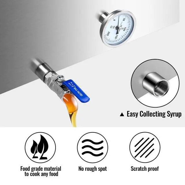 Alt view image 3 of 6 - Maple Syrup Evaporator Pan, Stainless Steel Syrup Evaporator Divided Pan with Valve and Thermometer, Maple Syrup Boiling Pan for Boiling Maple Syrup 48x24x9.5 Inch