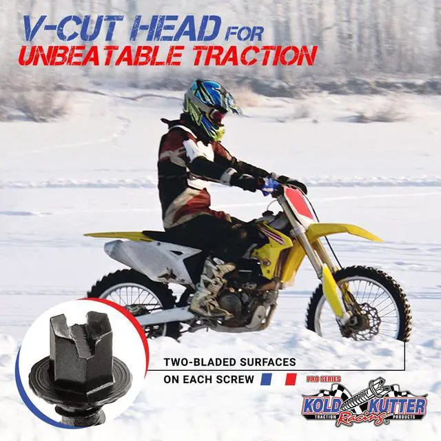 Alt view image 4 of 6 - Kold Kutter Outlaw Series Traction Screws (#12 1" 500 Pack) Winter Ice & Snow Tire Heavy Duty Studs Spikes for Racing Dirt Bikes, ATVs, Motorcycles, and Snowmobiles Tracks