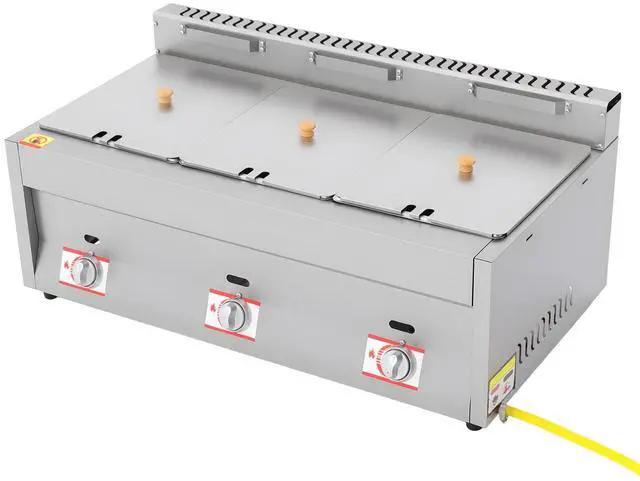 Main image of Triple Server Food Warmer 3-Pan 600 fl oz Commercial Gas Bain Marie Buffet Countertop Food Warmer Steam Table Steamer Soup Warmer Adjustable Temp Gas Fryer Steamer Cooking Heating Pot