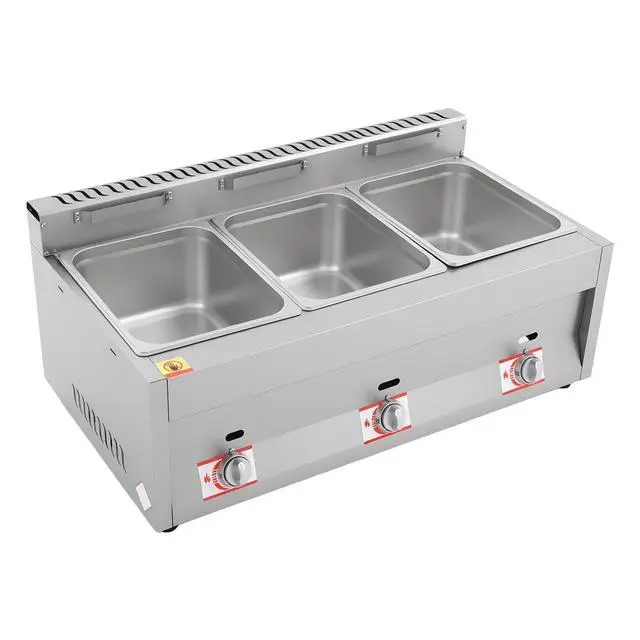 Alt view image 2 of 6 - Triple Server Food Warmer 3-Pan 600 fl oz Commercial Gas Bain Marie Buffet Countertop Food Warmer Steam Table Steamer Soup Warmer Adjustable Temp Gas Fryer Steamer Cooking Heating Pot