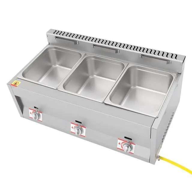 Alt view image 3 of 6 - Triple Server Food Warmer 3-Pan 600 fl oz Commercial Gas Bain Marie Buffet Countertop Food Warmer Steam Table Steamer Soup Warmer Adjustable Temp Gas Fryer Steamer Cooking Heating Pot