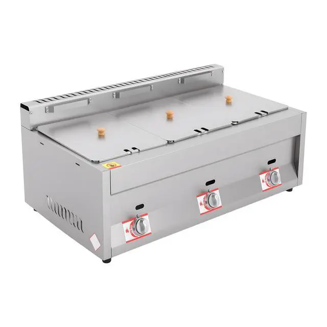 Alt view image 4 of 6 - Triple Server Food Warmer 3-Pan 600 fl oz Commercial Gas Bain Marie Buffet Countertop Food Warmer Steam Table Steamer Soup Warmer Adjustable Temp Gas Fryer Steamer Cooking Heating Pot