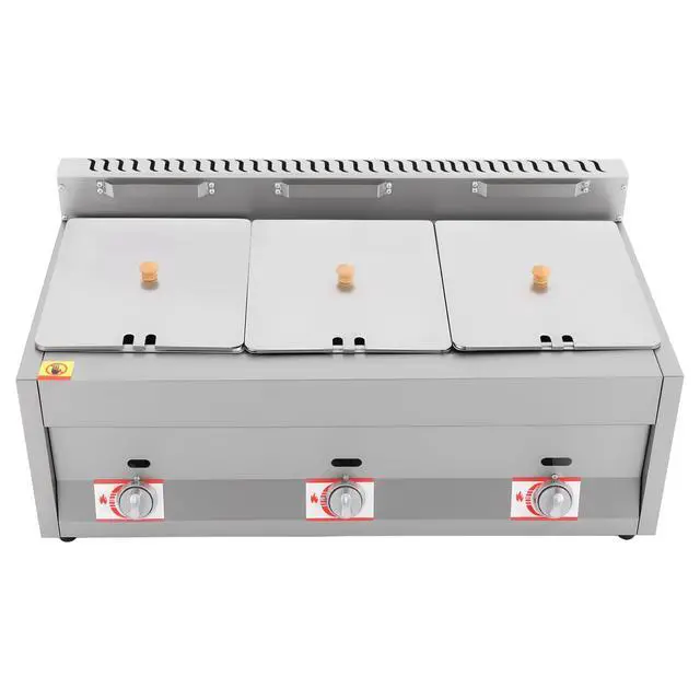 Alt view image 6 of 6 - Triple Server Food Warmer 3-Pan 600 fl oz Commercial Gas Bain Marie Buffet Countertop Food Warmer Steam Table Steamer Soup Warmer Adjustable Temp Gas Fryer Steamer Cooking Heating Pot