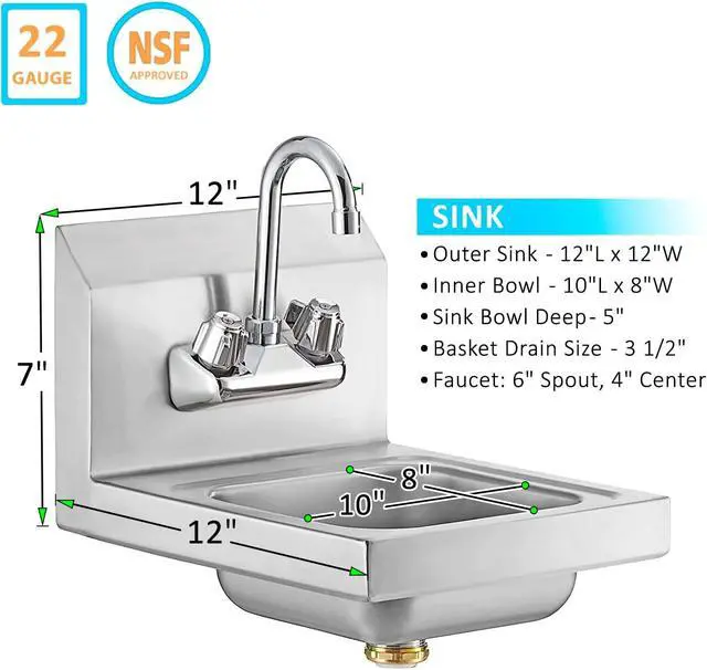 Alt view image 2 of 4 - 12" x 12" Stainless Steel Wall Mount Hand Sink with Gooseneck Faucet NSF Certified | Compact Commercial Use