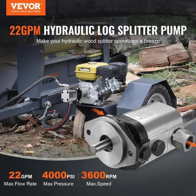 Alt view image 2 of 6 - Hydraulic Log Splitter Pump Kit, 22GPM, 2 Stage 4000PSI Aluminum Hydraulic Gear Pump, with Valve Coupling Installation Base 3/4'' NPT Outlet 3600 RPM, for Small Engine Mounting Log Splitter