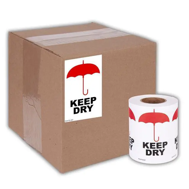 Alt view image 5 of 5 - 3" X 5" Keep Dry Safe Handling Warning Stickers for Shipping and Packing - 500 Permanent Adhesive Labels Per Roll (10 Pack)
