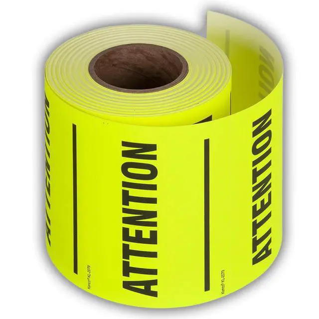 Alt view image 2 of 5 - 3" X 5" Attention Fluorescent Shipping Label Stickers for Shipping and Packing -500 Adhesive Labels Per Roll (10 Pack)