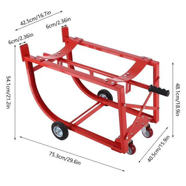 Alt view image 2 of 6 - Drum Cradle 55 Gallon 600lbs Capacity Oil Drum Rack with Retractable Drawbar and Wheels Steel Drum Handling Cradle,Easy Loading and Unloading for Transporting Various Kinds of Round Drums