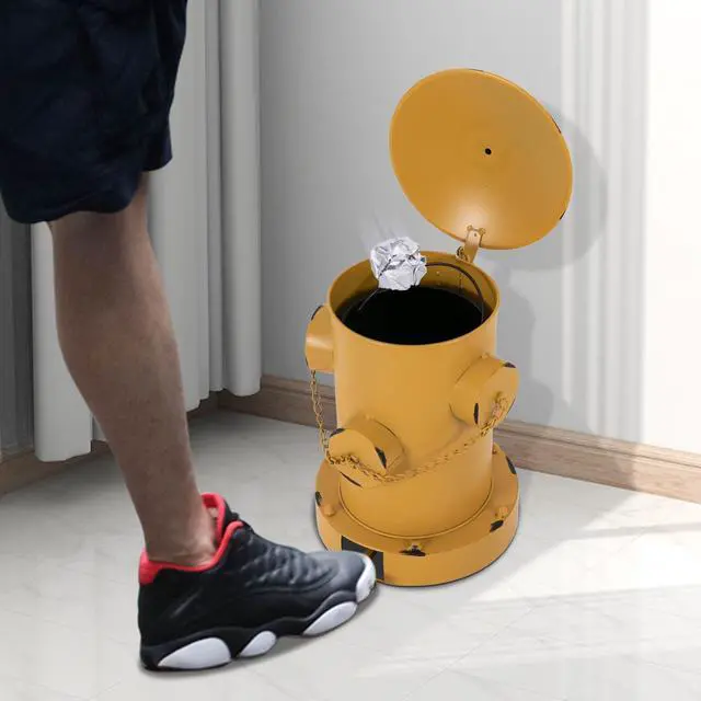 Alt view image 3 of 6 - Retro Pedal Trash Can, Metal Fire Hydrant Retro Creative Garbage Can, 11.8x15.35in Vintage Trash Can with Inner Bucket and Lid, Indoor Outdoor Waste Bin for Kitchen, Bedroom, Bathroom (Yellow)