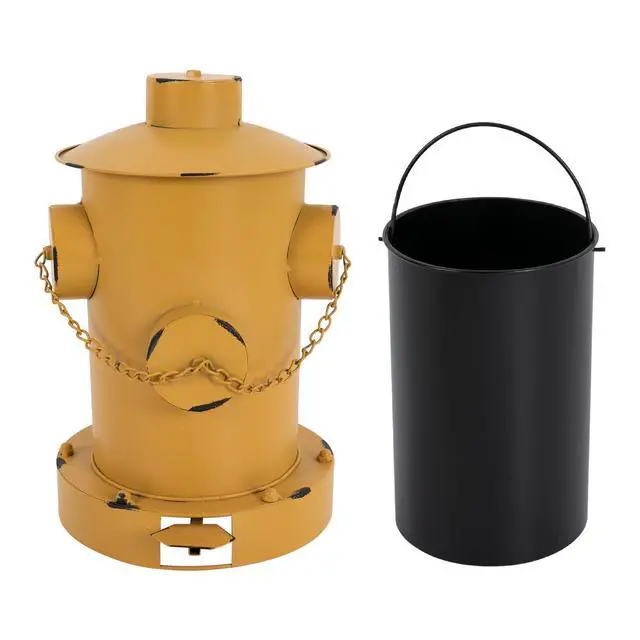 Alt view image 5 of 6 - Retro Pedal Trash Can, Metal Fire Hydrant Retro Creative Garbage Can, 11.8x15.35in Vintage Trash Can with Inner Bucket and Lid, Indoor Outdoor Waste Bin for Kitchen, Bedroom, Bathroom (Yellow)