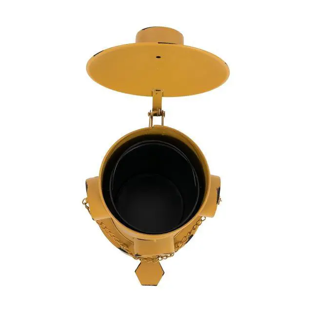 Alt view image 6 of 6 - Retro Pedal Trash Can, Metal Fire Hydrant Retro Creative Garbage Can, 11.8x15.35in Vintage Trash Can with Inner Bucket and Lid, Indoor Outdoor Waste Bin for Kitchen, Bedroom, Bathroom (Yellow)