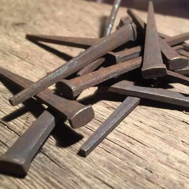 Alt view image 5 of 6 - 2.5- Antique FLOORING NAILS - Vintage rustic restoration accent nails for wood flooring, furniture, cabins, shutters & more Decorative clavos nails Distinctive old fashioned Flooring Nail-2.5 in