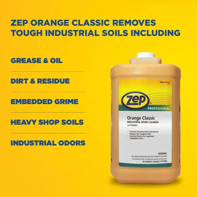 Alt view image 5 of 6 - Zep Orange Classic Industrial Hand Cleaner with Pumice - 1 Gal (Case of 4) - 1046475 - Powerful Formula, Pumice Loosens Embedded Grime, Skin-Conditioning Mosisturizers Prevent Dry Hands