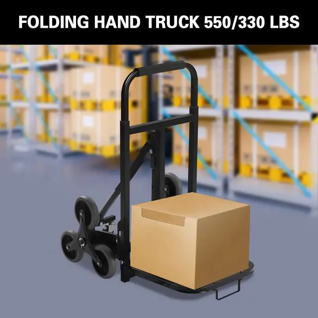 Alt view image 3 of 6 - Hand Truck Dolly, Industrial Strength 550/330 Pound Weight Capacity, Heavy Duty Folding Dolly for Moving with Collapsible Wheels and Telescoping Handle, Stair Climbing Cart (Black, 550 LB Capacity)