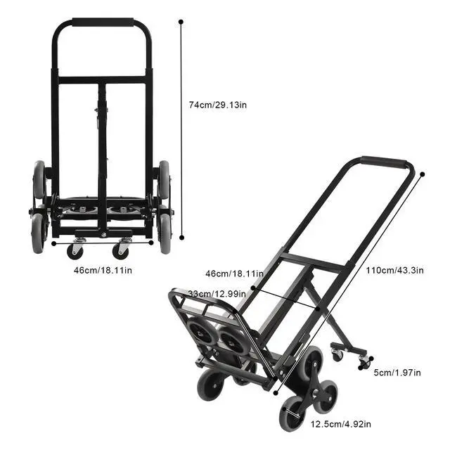 Alt view image 4 of 6 - Hand Truck Dolly, Industrial Strength 550/330 Pound Weight Capacity, Heavy Duty Folding Dolly for Moving with Collapsible Wheels and Telescoping Handle, Stair Climbing Cart (Black, 550 LB Capacity)