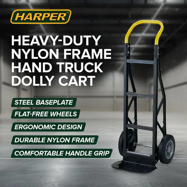 Alt view image 3 of 6 - Trucks Flat Free 600 Pound Capacity Heavy-Duty Nylon Frame Hand Truck Dolly Cart with Steel Handle for Warehouses, Offices & Construction Site