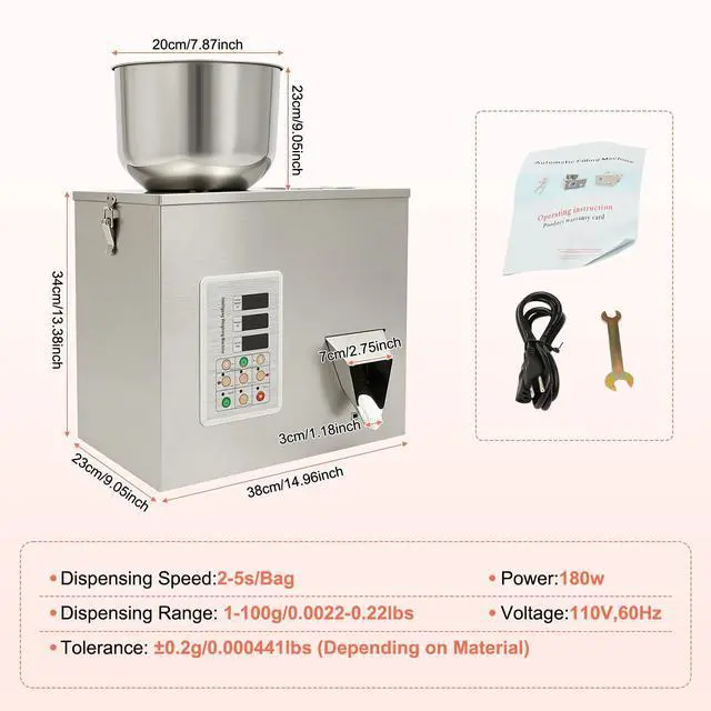 Alt view image 2 of 6 - Automatic Weighing Filling Machine, 1-100g Adjustable Weighing Filler with 2-5s/Bag and 0.2g Accuracy, 180W Automatic Packing Machine for Coffee, Tea, Grain (1-100g)