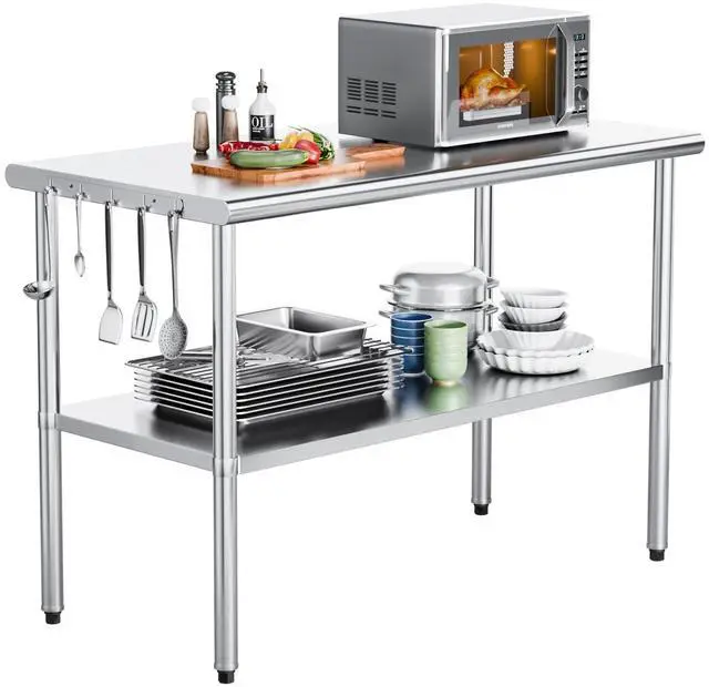 Main image of 48' x 24'' Stainless Steel Table for Prep & Work,Commercial Worktables & Workstations,Heavy Duty Metal Table with Wheels & Backsplash for Kitchen, Restaurant,Home,Hotel