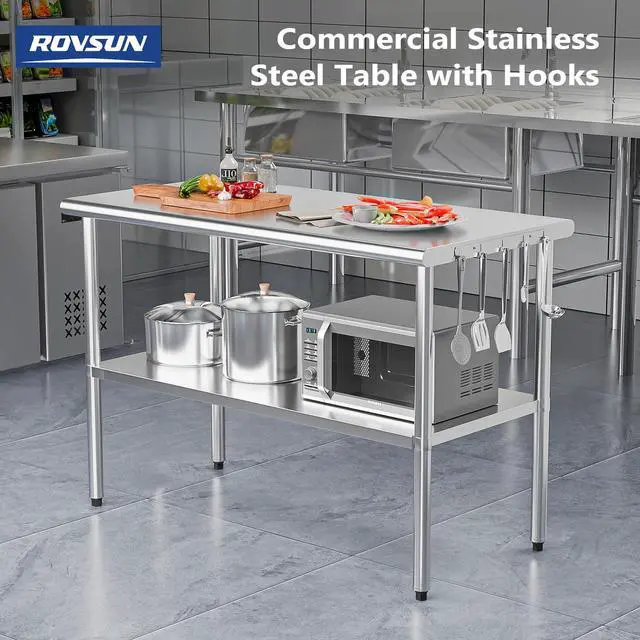 Alt view image 2 of 6 - 48' x 24'' Stainless Steel Table for Prep & Work,Commercial Worktables & Workstations,Heavy Duty Metal Table with Wheels & Backsplash for Kitchen, Restaurant,Home,Hotel