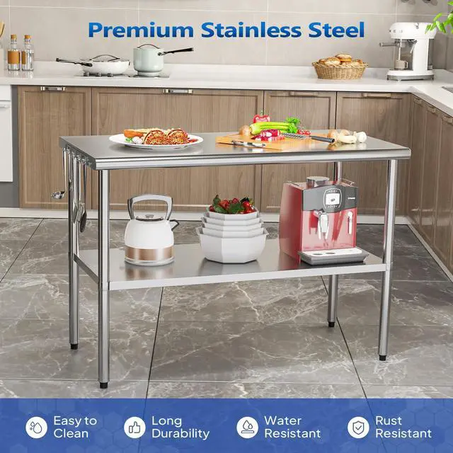 Alt view image 3 of 6 - 48' x 24'' Stainless Steel Table for Prep & Work,Commercial Worktables & Workstations,Heavy Duty Metal Table with Wheels & Backsplash for Kitchen, Restaurant,Home,Hotel