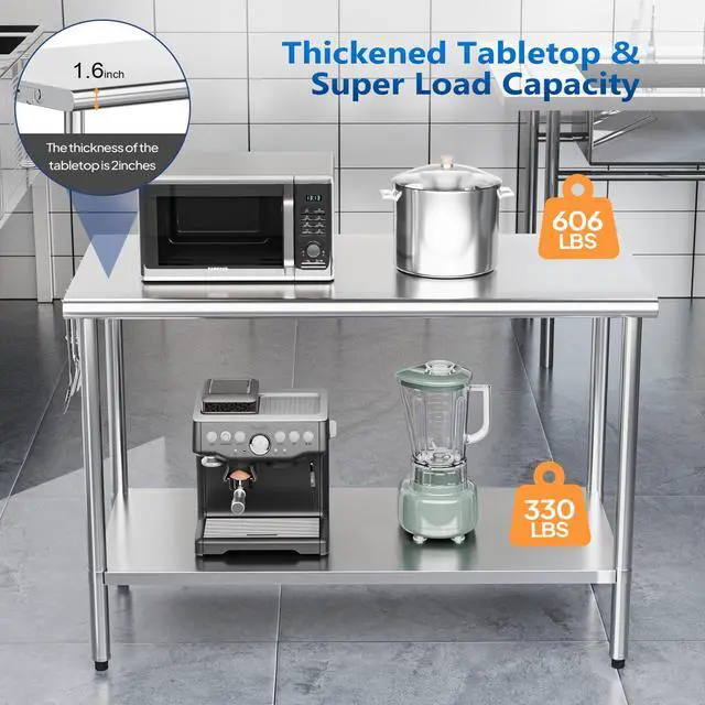 Alt view image 4 of 6 - 48' x 24'' Stainless Steel Table for Prep & Work,Commercial Worktables & Workstations,Heavy Duty Metal Table with Wheels & Backsplash for Kitchen, Restaurant,Home,Hotel