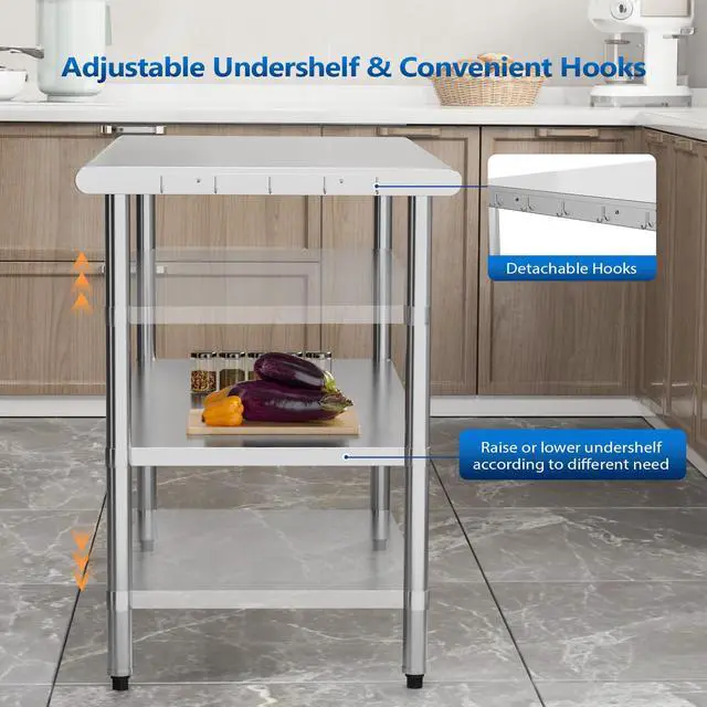 Alt view image 5 of 6 - 48' x 24'' Stainless Steel Table for Prep & Work,Commercial Worktables & Workstations,Heavy Duty Metal Table with Wheels & Backsplash for Kitchen, Restaurant,Home,Hotel